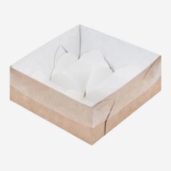 Коробка для моти с пластиковой крышкой и ложементами крафт 12х12х5,5 см 70902