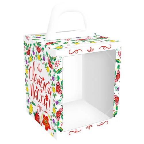 Коробка для кулича "Хохлома" 15х15х18 см КУ-668    КУ-00668