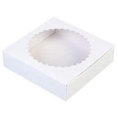 Коробка для печенья/конфет с окном белая 11,5х11,5х3 см КУ-193; 4442949