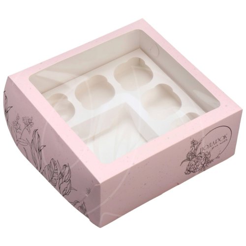 Коробка для бенто-торта и капкейков розовая 25х25х10 см 9293388