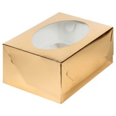 Коробка на 12 мини-капкейков с окном золото 23,5х16х10 см 40703